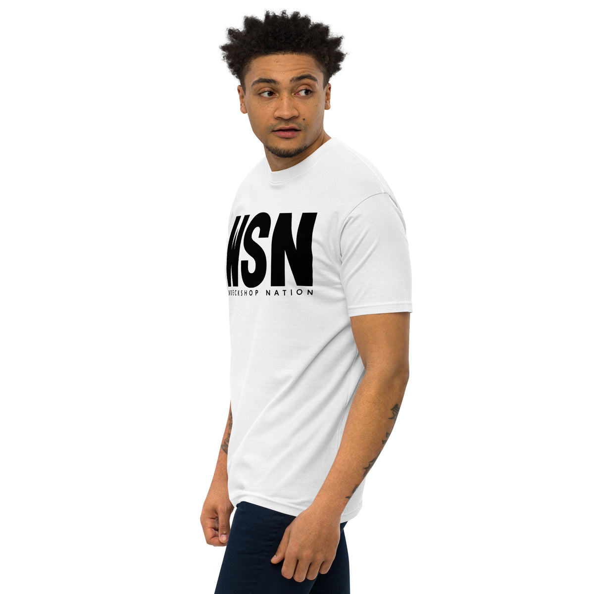 Men’s premium White Wreckshop Nation T-Shirt